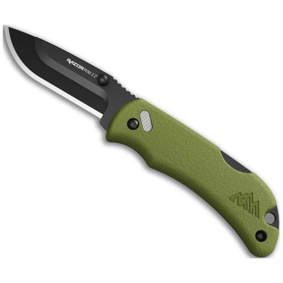 Rmg222c. Jpg - outdoor edge razor-mini 2. 2" - od green pms w/2 black dp blds - rmg222c