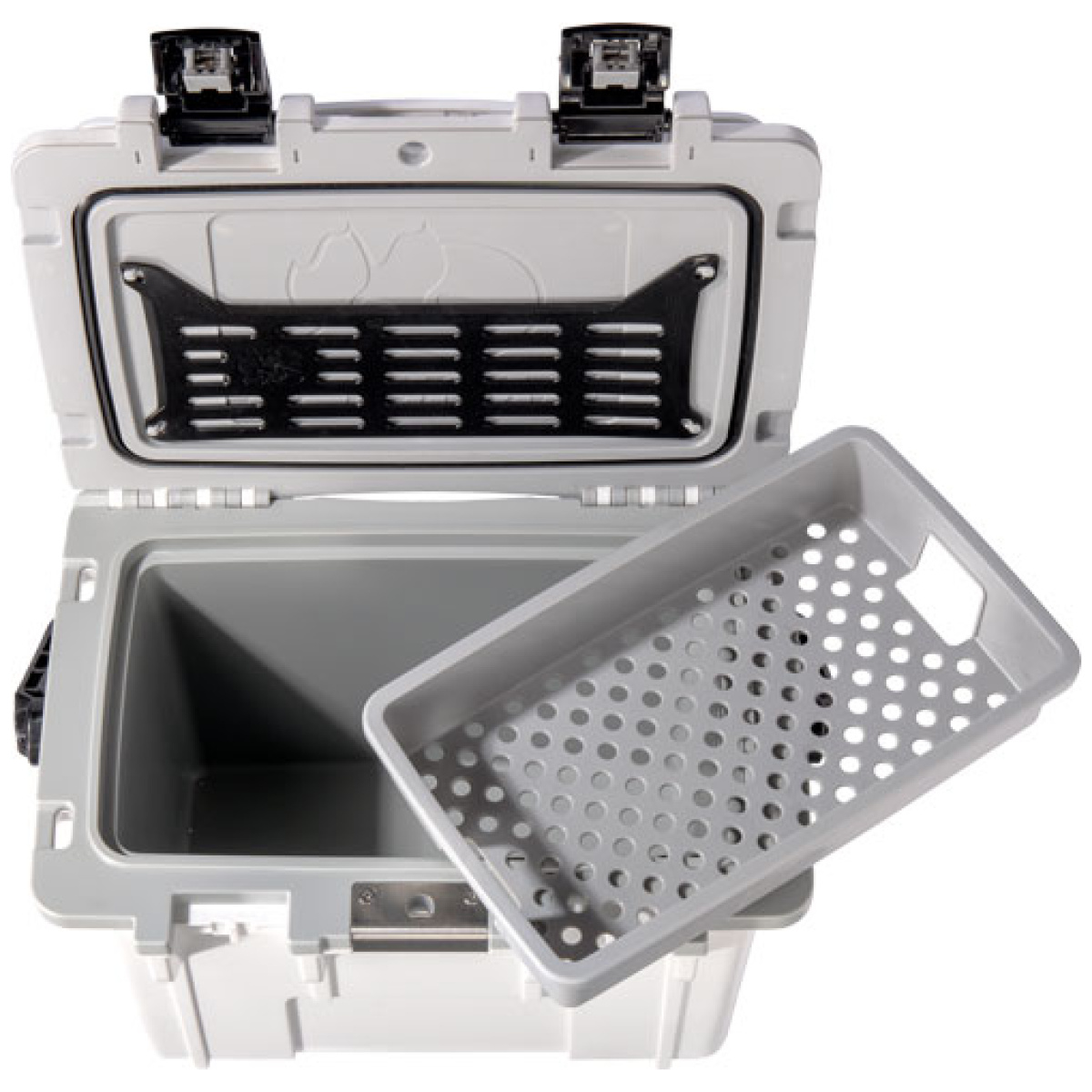 14q1whtgry_open_1. Jpg - pelican coolers im 14 quart - white/gray w/dry storage - 14q1whtgry open 1