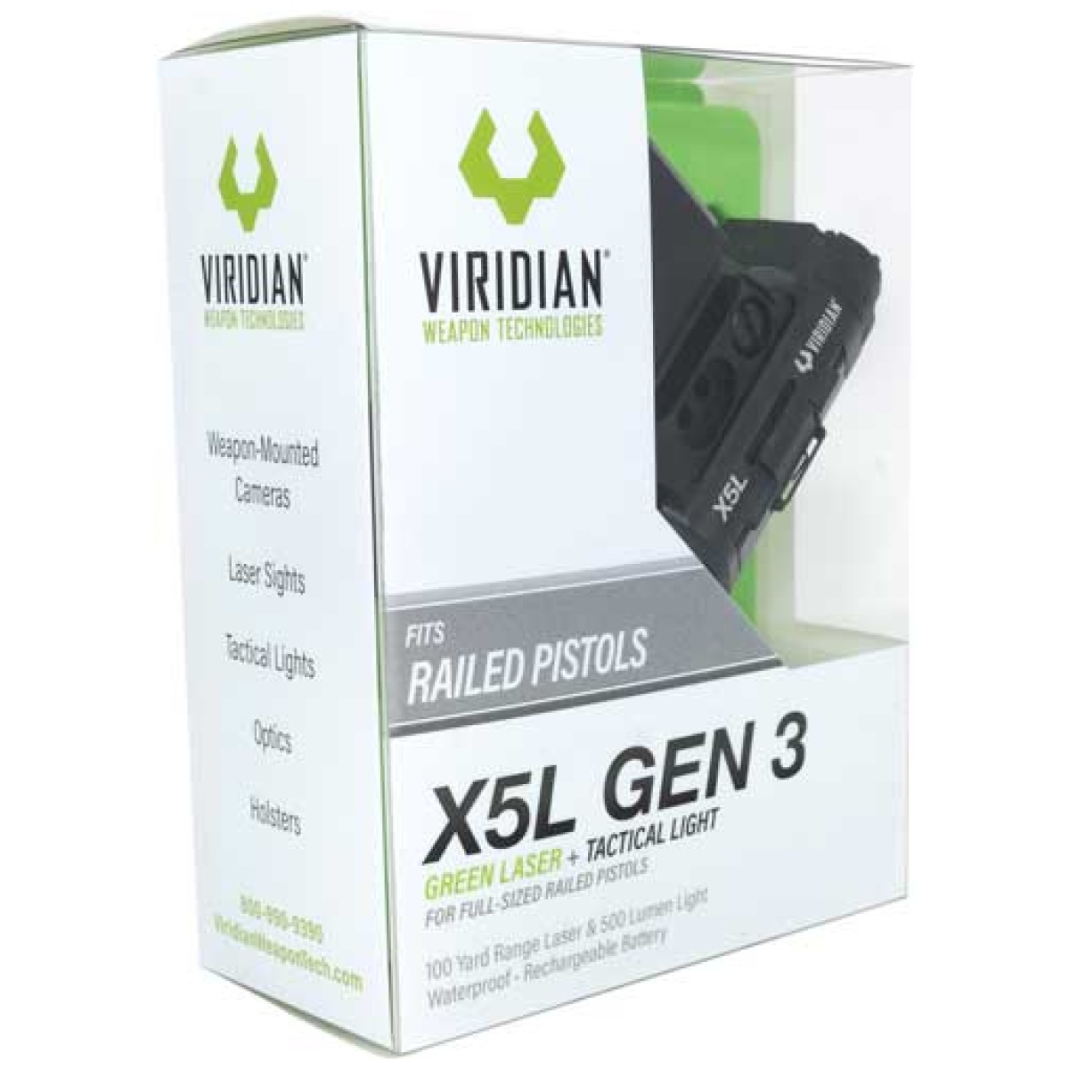 93015_pkg. Jpg - viridian laser/light x5l green - gen3 uni rail mnt w/ecr - 93015 pkg