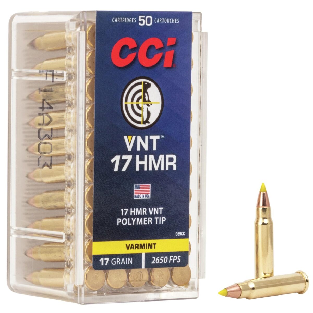 Cc959cc_1. Jpg - cci rimfire ammunition. 17 hmr 17gr vnt 2650 fps 50/ct - cc959cc 1