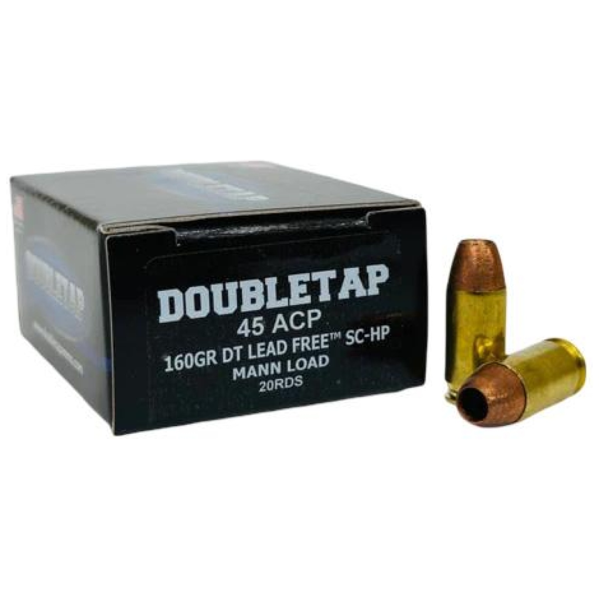 Dt45a160xm. Jpg - double tap dt lead free handgun ammunition 45 auto 160gr sc-hp mann load 1050 fps 20/ct - dt45a160xm