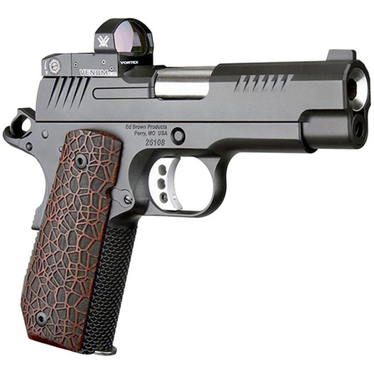 Ebevokc9g4vtx-1-1. Jpg - ed brown kc9 g4 vtx handgun 9mm luger 9rd magazines (2) 4" barrel black with brown grip and thumb safety and vortex venom red dot - ebevokc9g4vtx 1 1