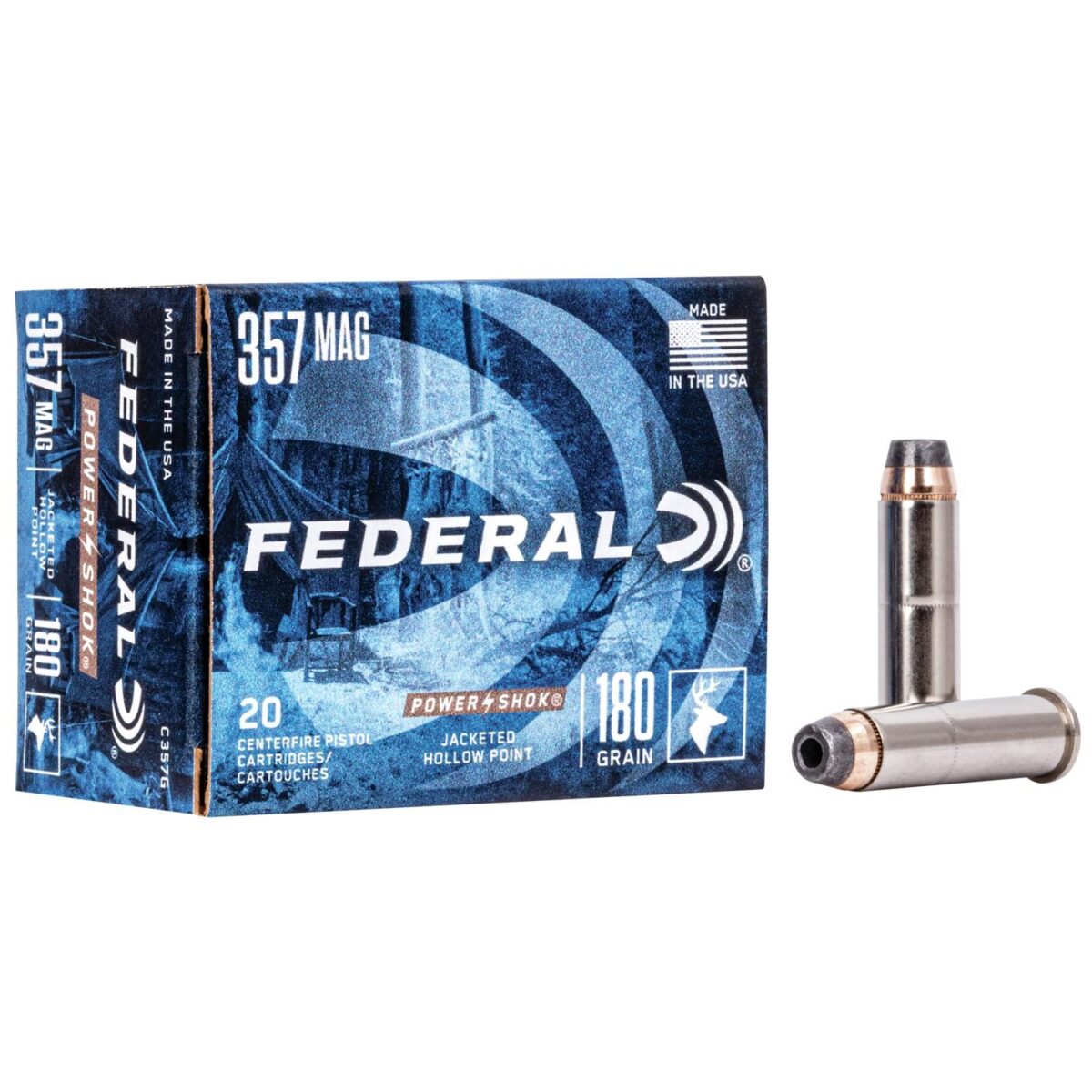 Fac357g_1. Jpg - federal power-shok handgun ammunition. 357 mag 180 gr jhp 1080 fps 20/box - fac357g 1