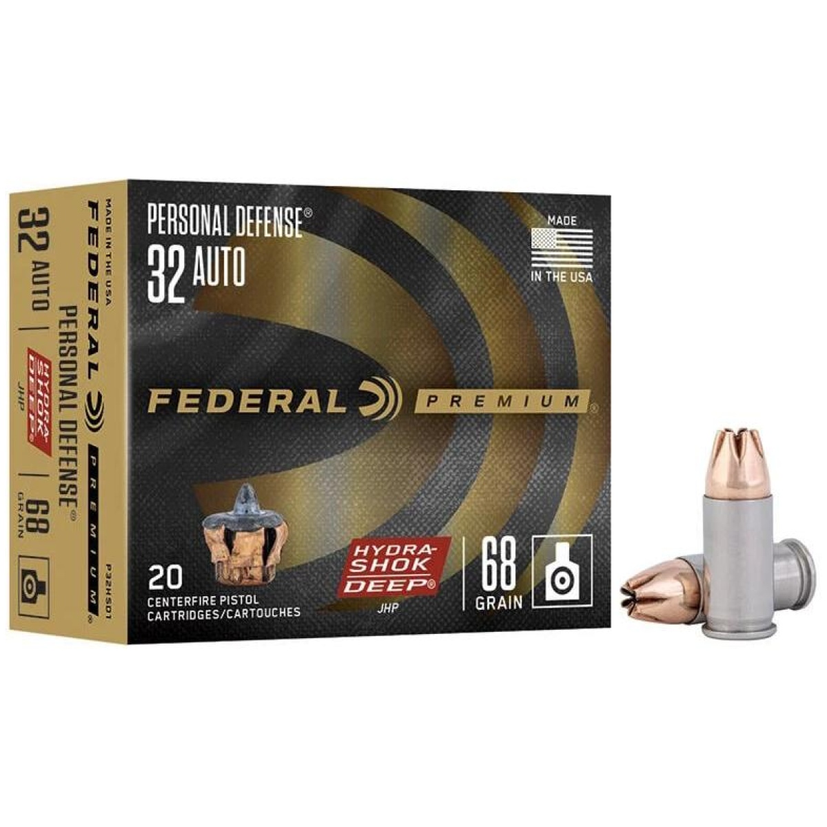 Fap32hsd1. Jpg - federal personal defense hydra-shok deep ammunition. 32 auto 68gr jhp 1000 fps 20/ct - fap32hsd1