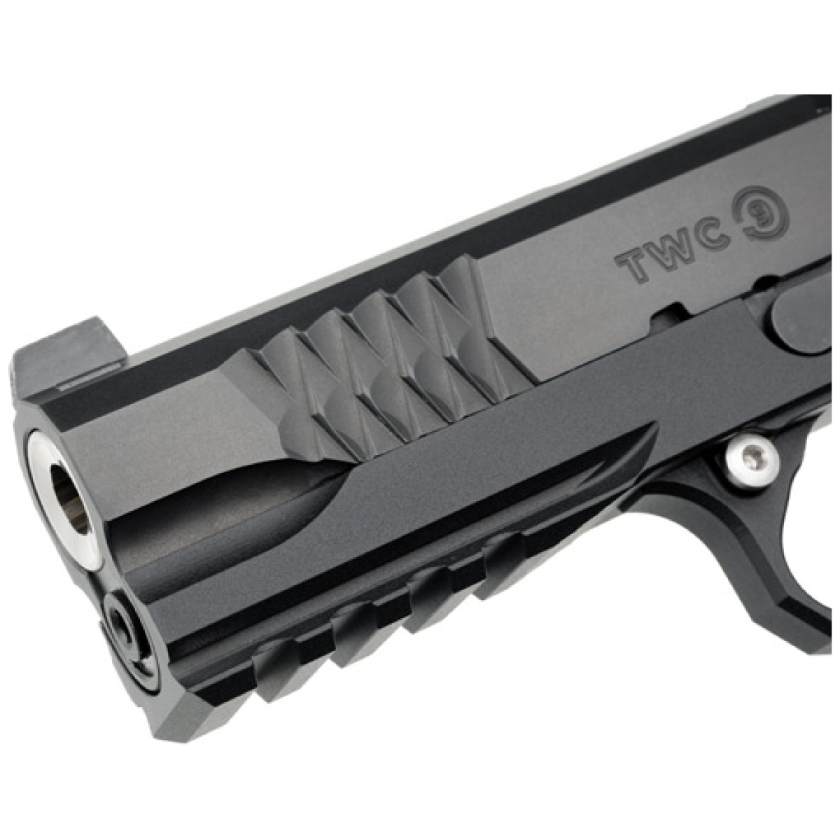 Gtwc9425_muzzle_left. Jpg - jacob grey twc 1911 4. 25" 9mm - optic ready xs tritium sght bl - gtwc9425 muzzle left