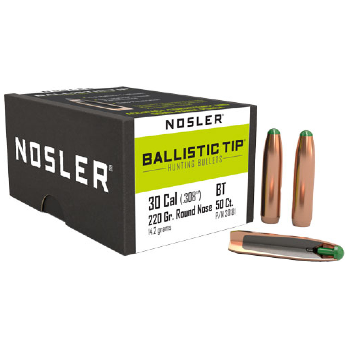 N30181_1. Jpg - nosler bullets 30 cal. 308 - 220gr ballistic tip 50ct - n30181 1