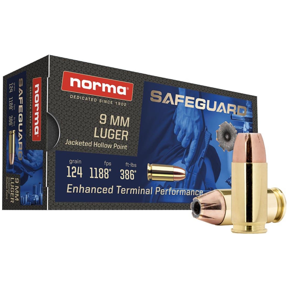 Nh801907288. Jpg - norma safeguard handgun ammunition 9mm luger 124gr jhp 1188 fps 50/ct - nh801907288