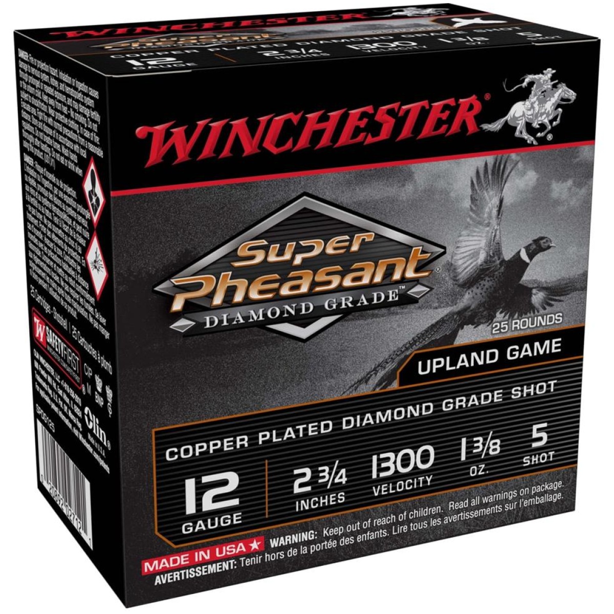 Wnspdg125. Jpg - winchester super pheasant diamond grade shotshells 12 ga 2-3/4" 1-3/8 oz 1300 fps #5 25/ct - wnspdg125