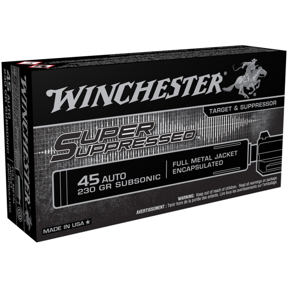 Wnsup45-1. Jpg - winchester super suppressed handgun ammunition. 45 acp 230 gr. Fmje 850 fps 50/ct - wnsup45 1