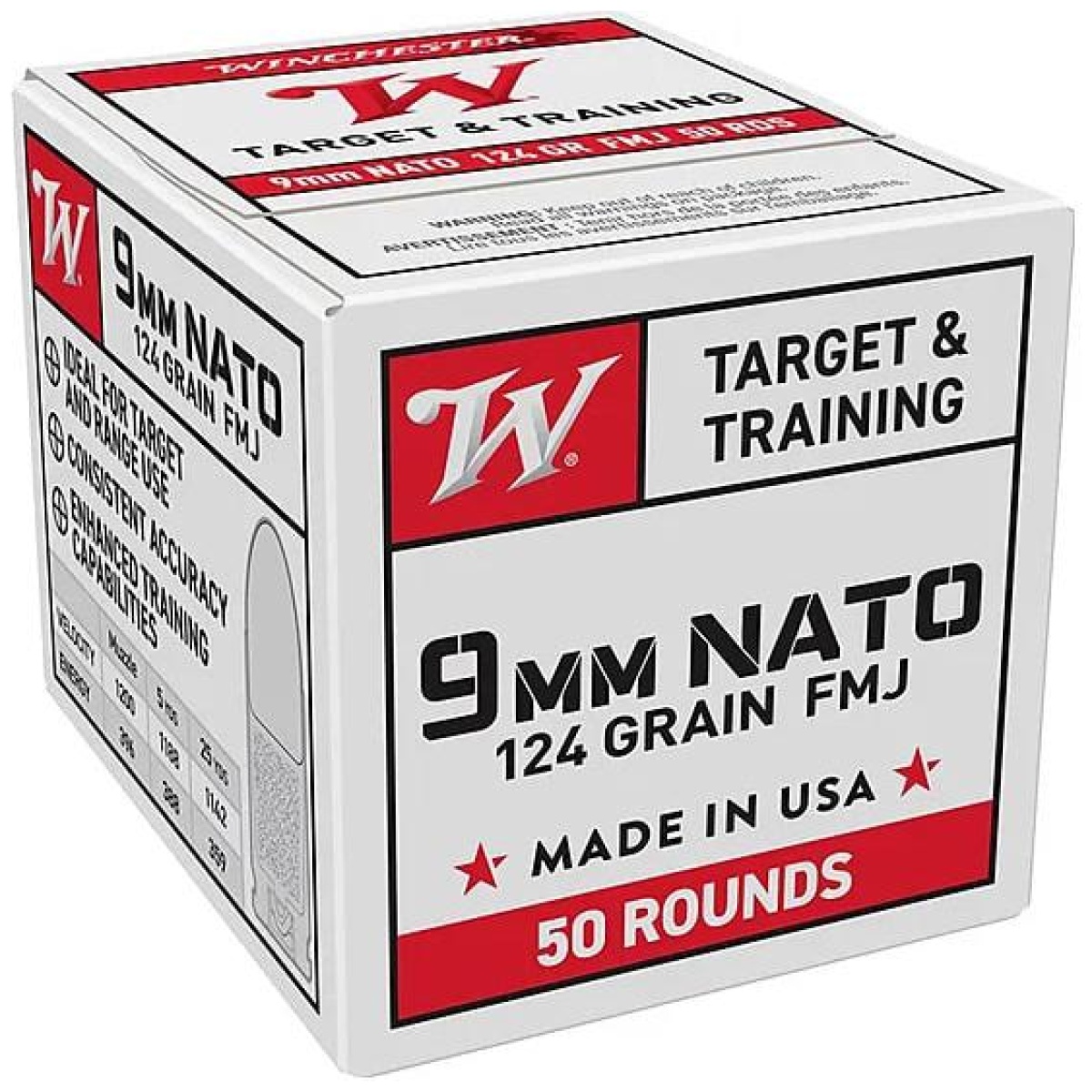 Wnw9nato50. Jpg - winchester usa target & training nato handgun ammunition 9mm luger 124 gr. Fmj 1140 fps 50/ct - wnw9nato50