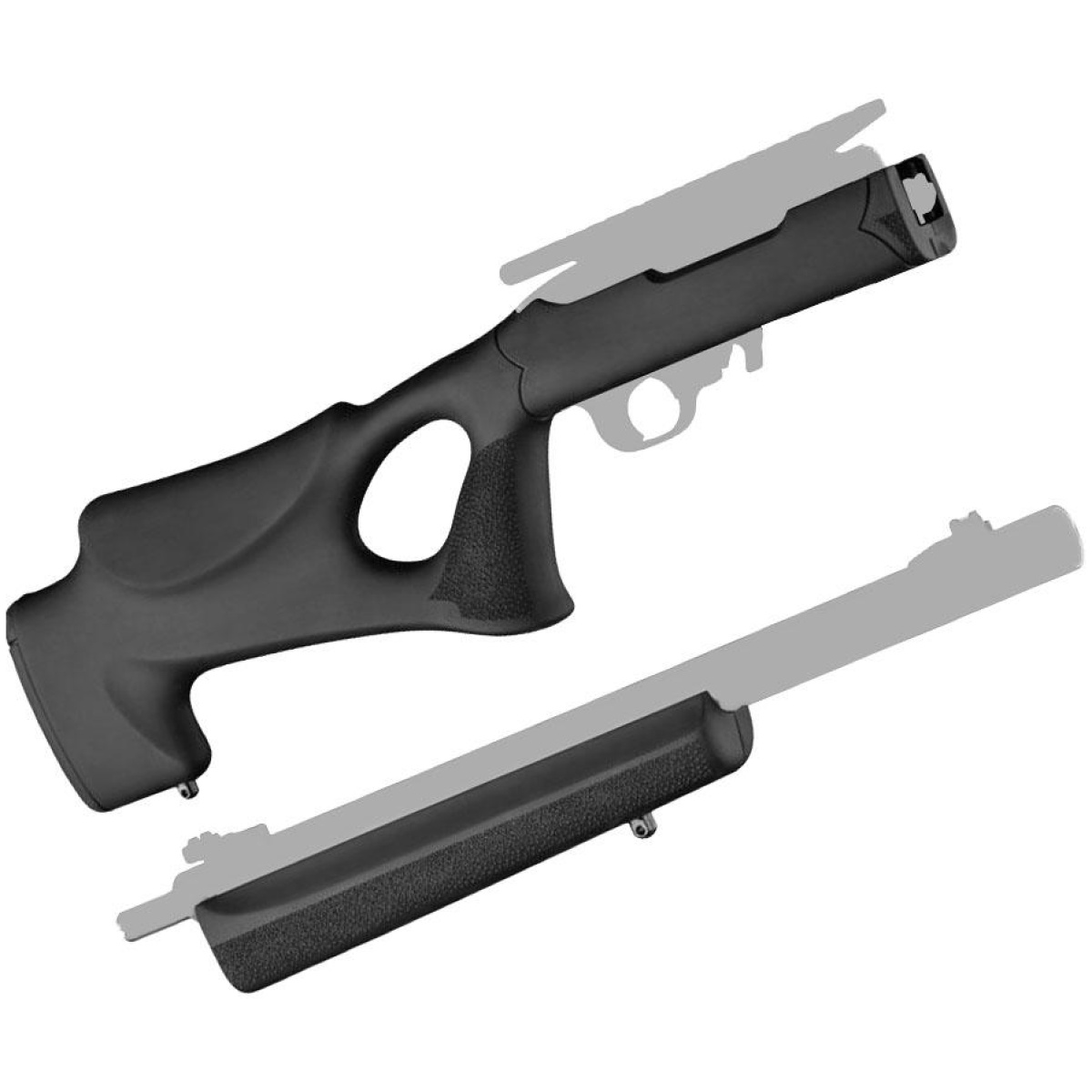 Transform your ruger 10-22 with hogue's tactical thumbhole stock - hogue 10-22 tactical thumbhole stock. 920 barrel channel black overmolded rubber - hogue ruger 1022 stock overmold tactical thumbhole target barrel ha22070 right20angle