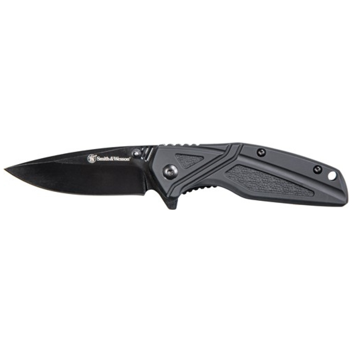 1084309. Jpg - s&w knife black rubber 3" blk - oxide blade w/pocket clip - 1084309