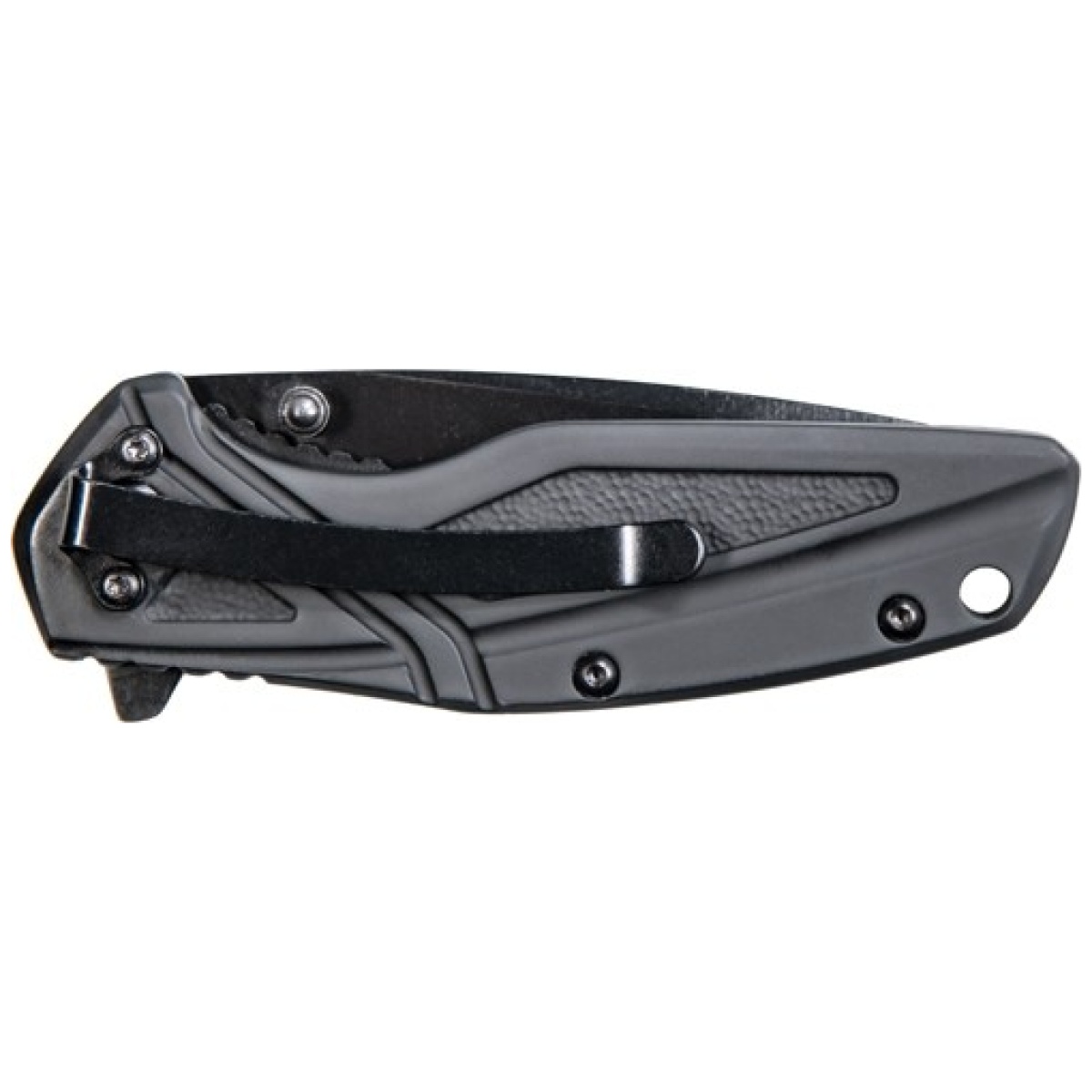 1084309_closed. Jpg - s&w knife black rubber 3" blk - oxide blade w/pocket clip - 1084309 closed