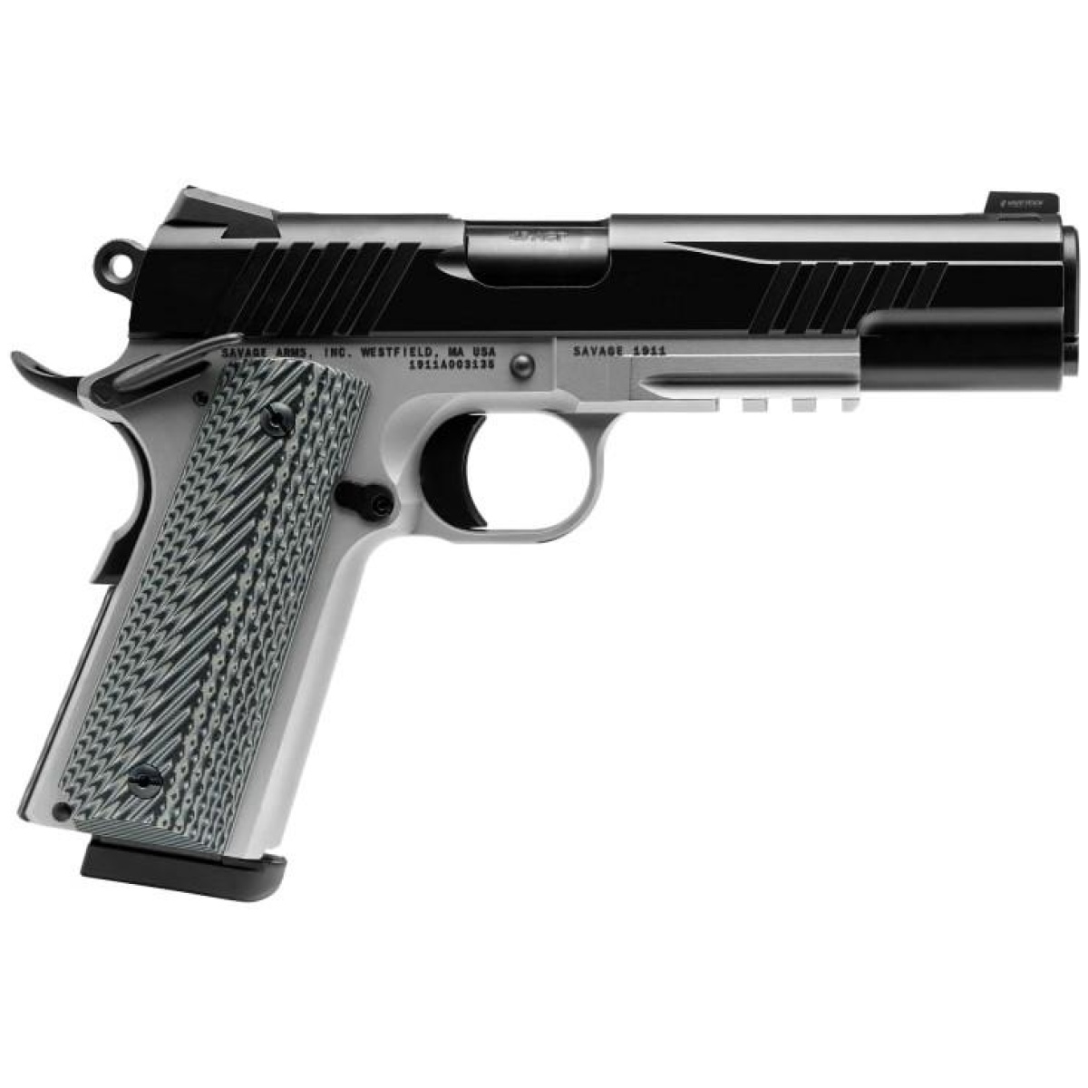 Bv67208-1. Jpg - savage 1911 gov't style handgun 9mm luger 10rd magazines (2) 5" barrel black and stainless with rail - bv67208 1