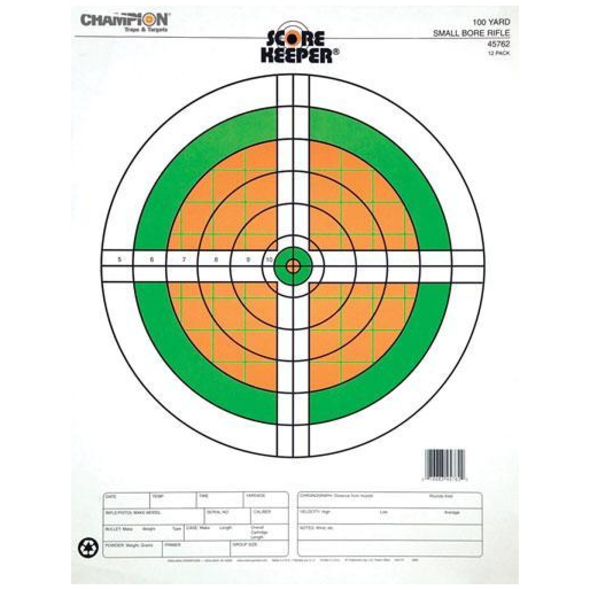 Cm45762. Jpg - champion scorekeeper targets - fluorescent orange & green bull - 100 yd. Small bore rifle (12-pack) - cm45762