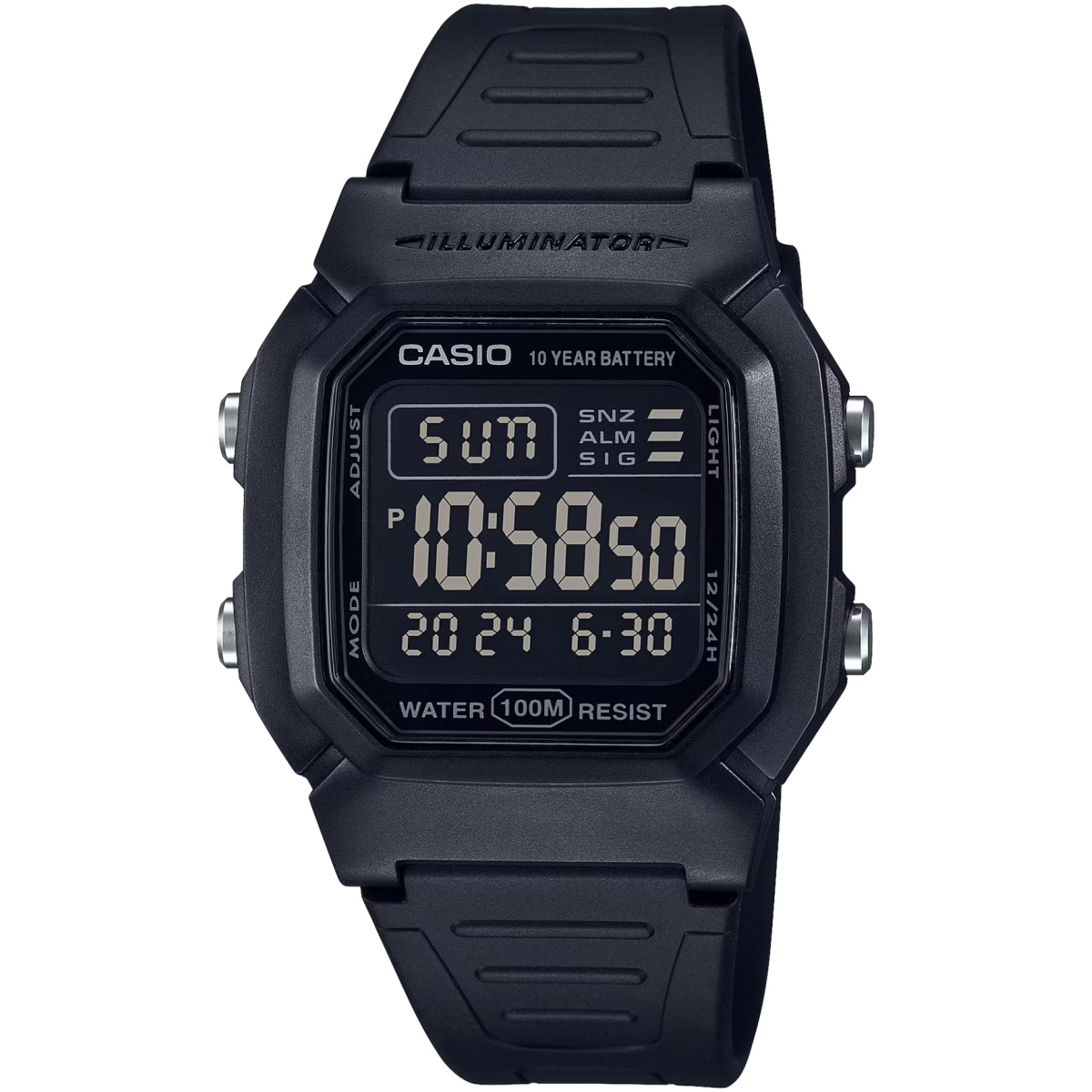 Cso-w800h-1bv. Png - classic digital watch w/ blackout dial, dual time & 5 alarms - cso w800h 1bv