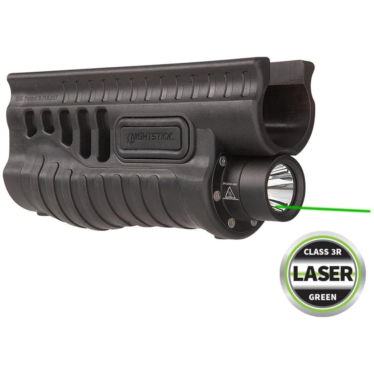 Nisfl13gl. Jpg - nightstick shotgun forend light with green laser black for remington 870/tac-14 - nisfl13gl