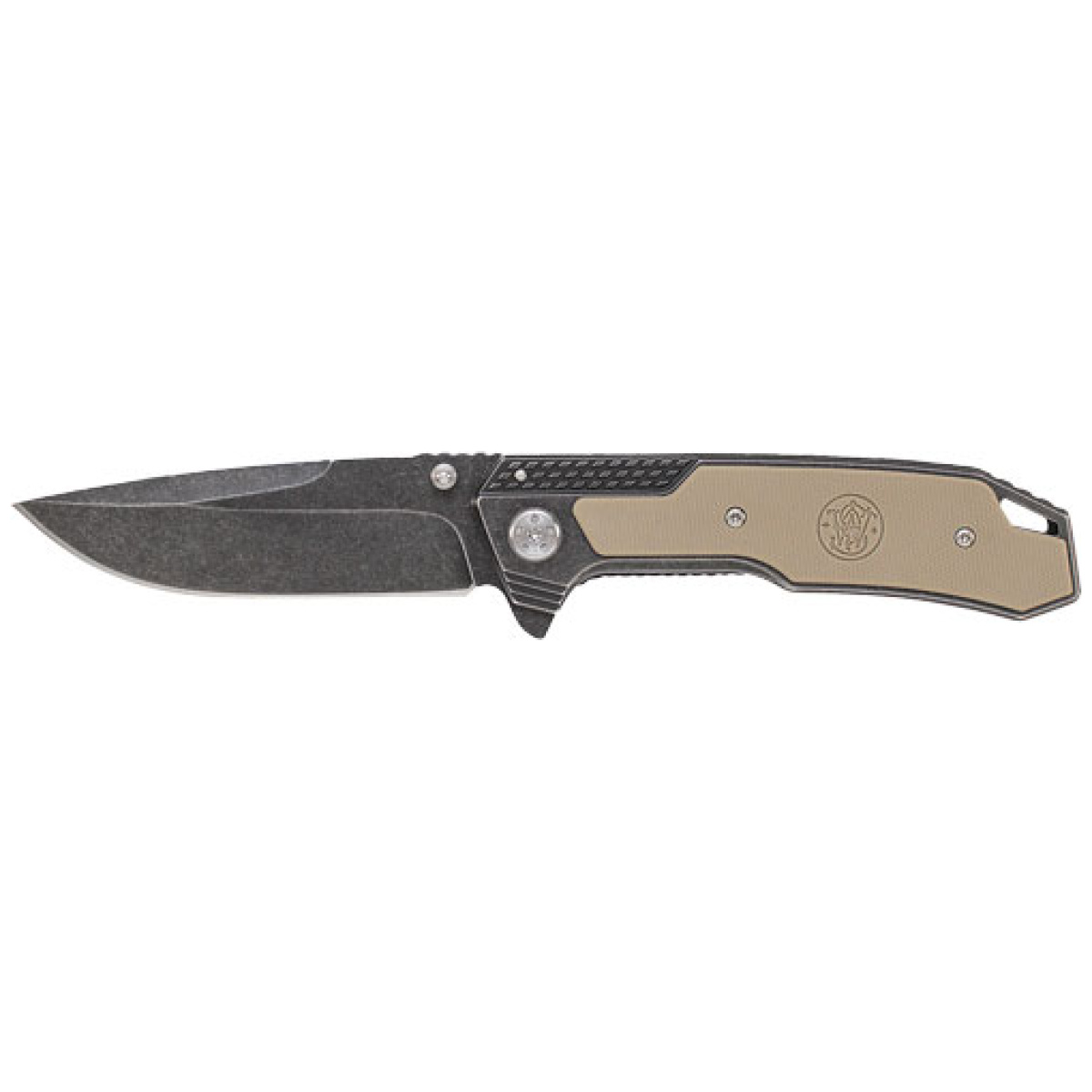 Sw609cp. Jpg - s&w stonewash drop point 3. 6" - blade w/ s&w logo in g10 hndl - sw609cp