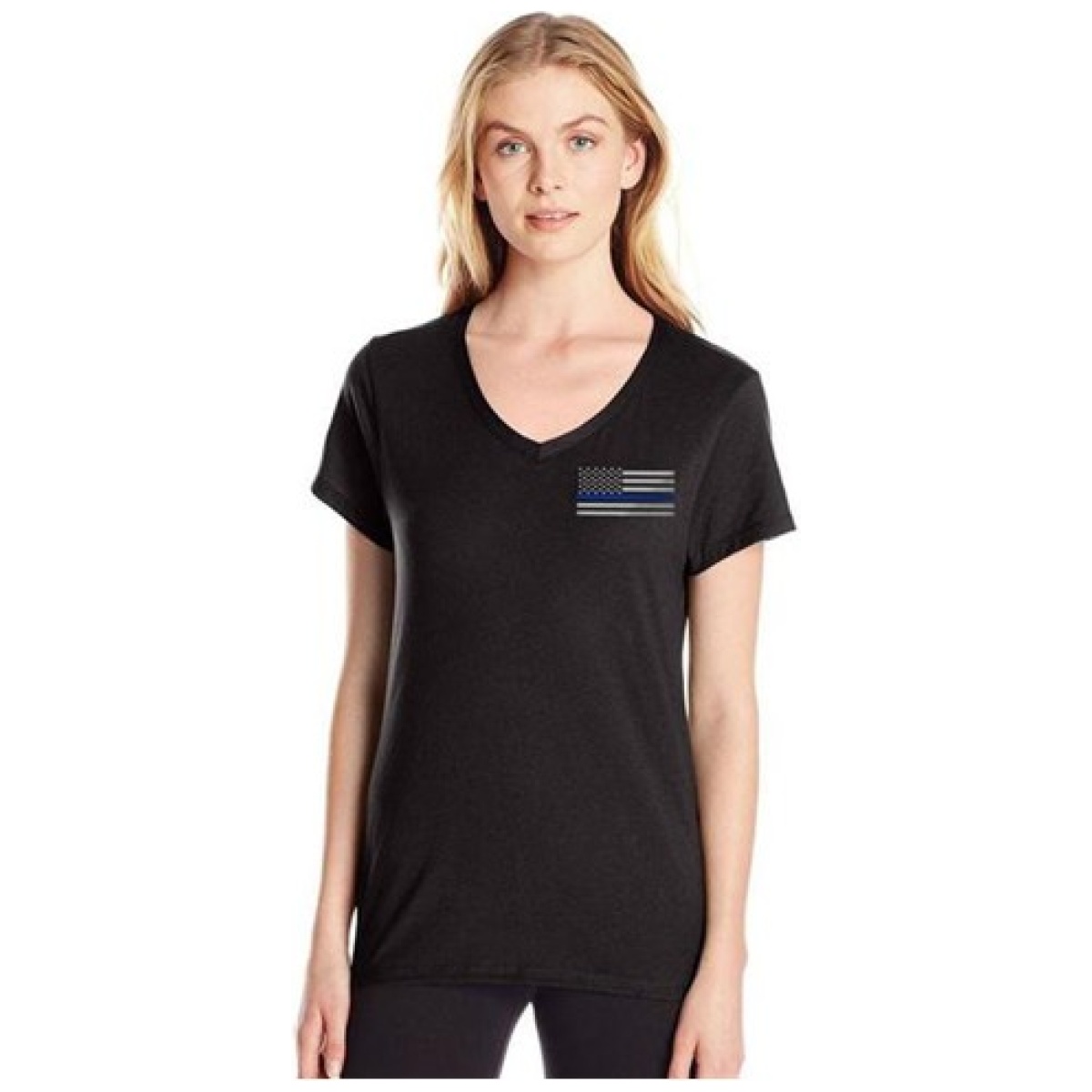 Tbl-women-vneck-sm. Jpg - women's v-neck - small logo, thin blue line - tbl women vneck sm