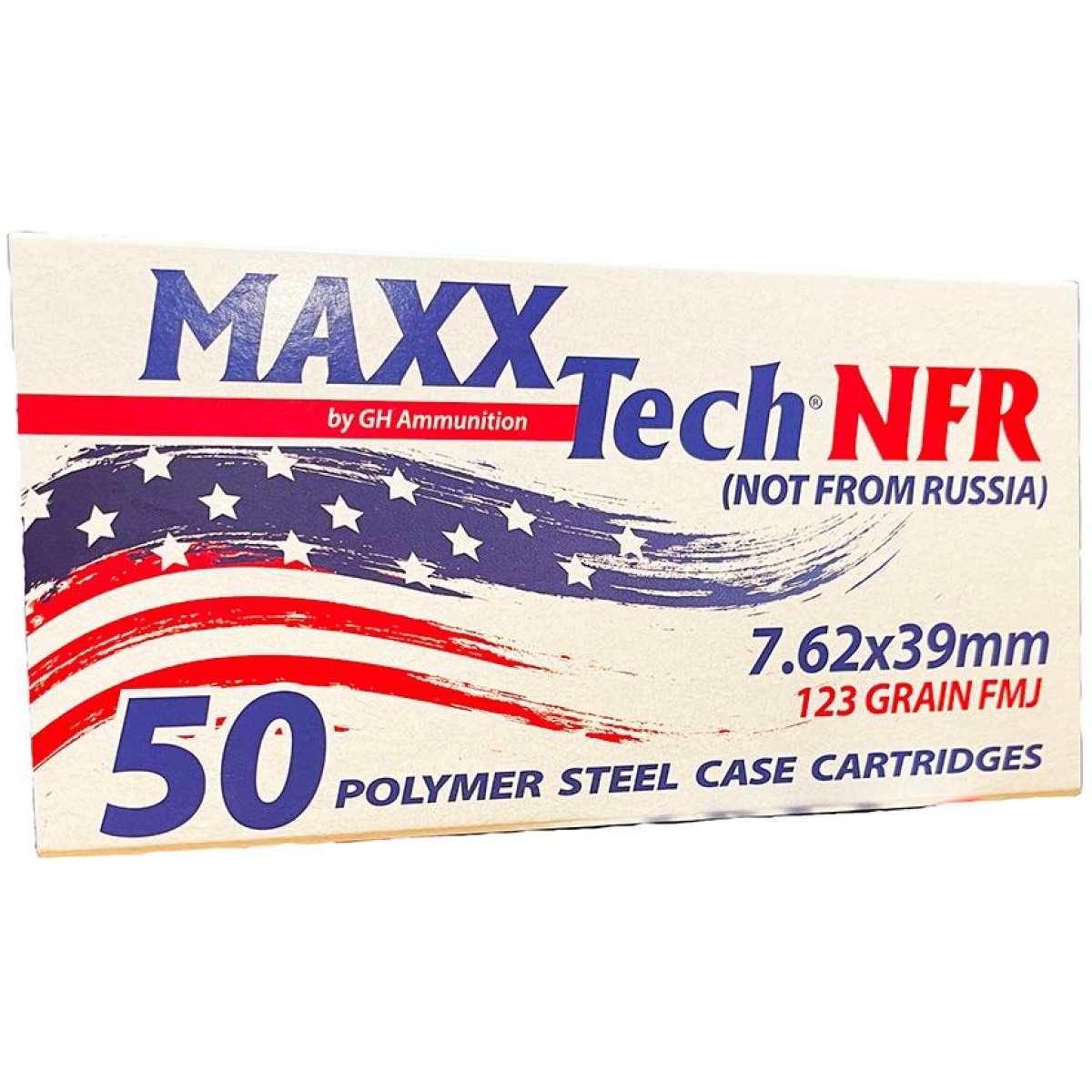 Tlmtnfr762. Jpg - maxxtech nfr steel case rifle ammunition 7. 62x39mm 123gr fmj boxer primed 2330 fps 50/ct - tlmtnfr762