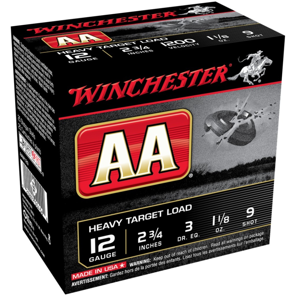 Wnaam129-1. Jpg - winchester aa target shotshells 12 ga 2-3/4" 1-1/8 oz 1200 fps #9 25/ct - wnaam129 1