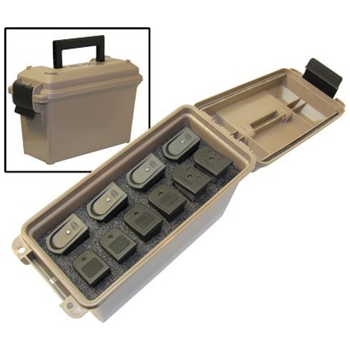 Tmchg_display_1. Jpg - mtm tactical magazine can dark - earth holds 10 ds handgun mags - tmchg display 1