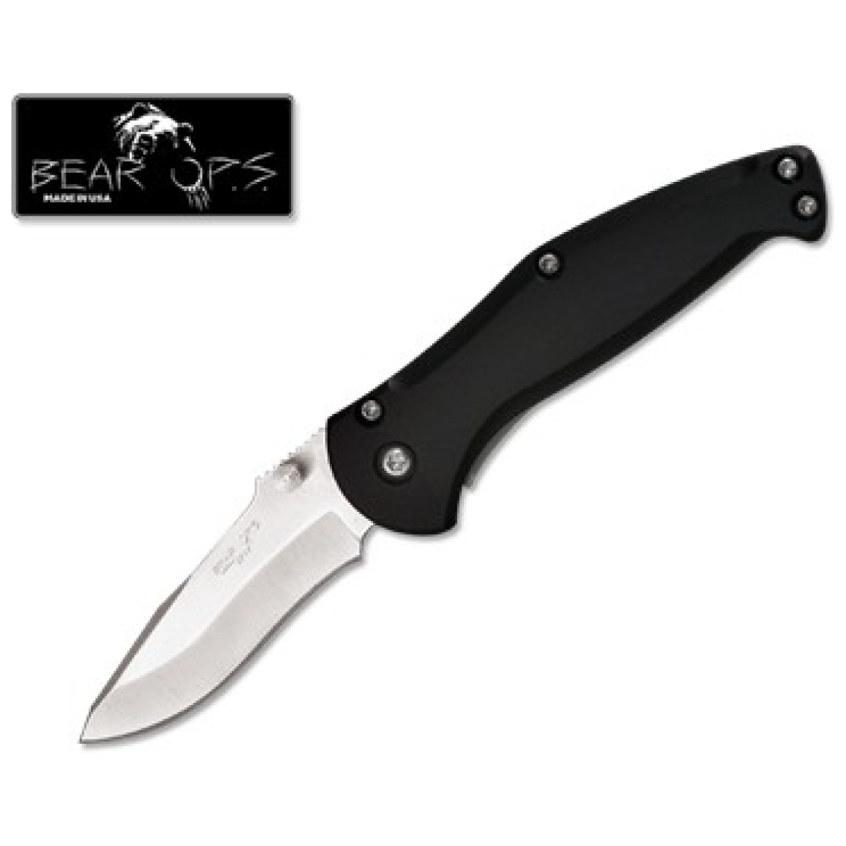 Bsc-a-100-albk-s. Jpg - 4 bear swipe black aircraft aluminum handle with satin finish blade - bsc a 100 albk s