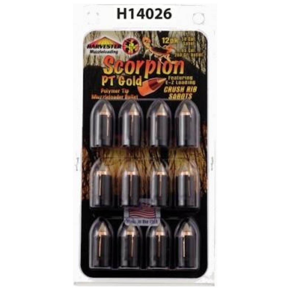 Crh14026. Jpg - harvester muzzleloading scorpion pt gold premium polymer tip muzzleloader bullets 50 cal. Sabot 260 gr. 451" polymer tip bullet 12/pk - crh14026