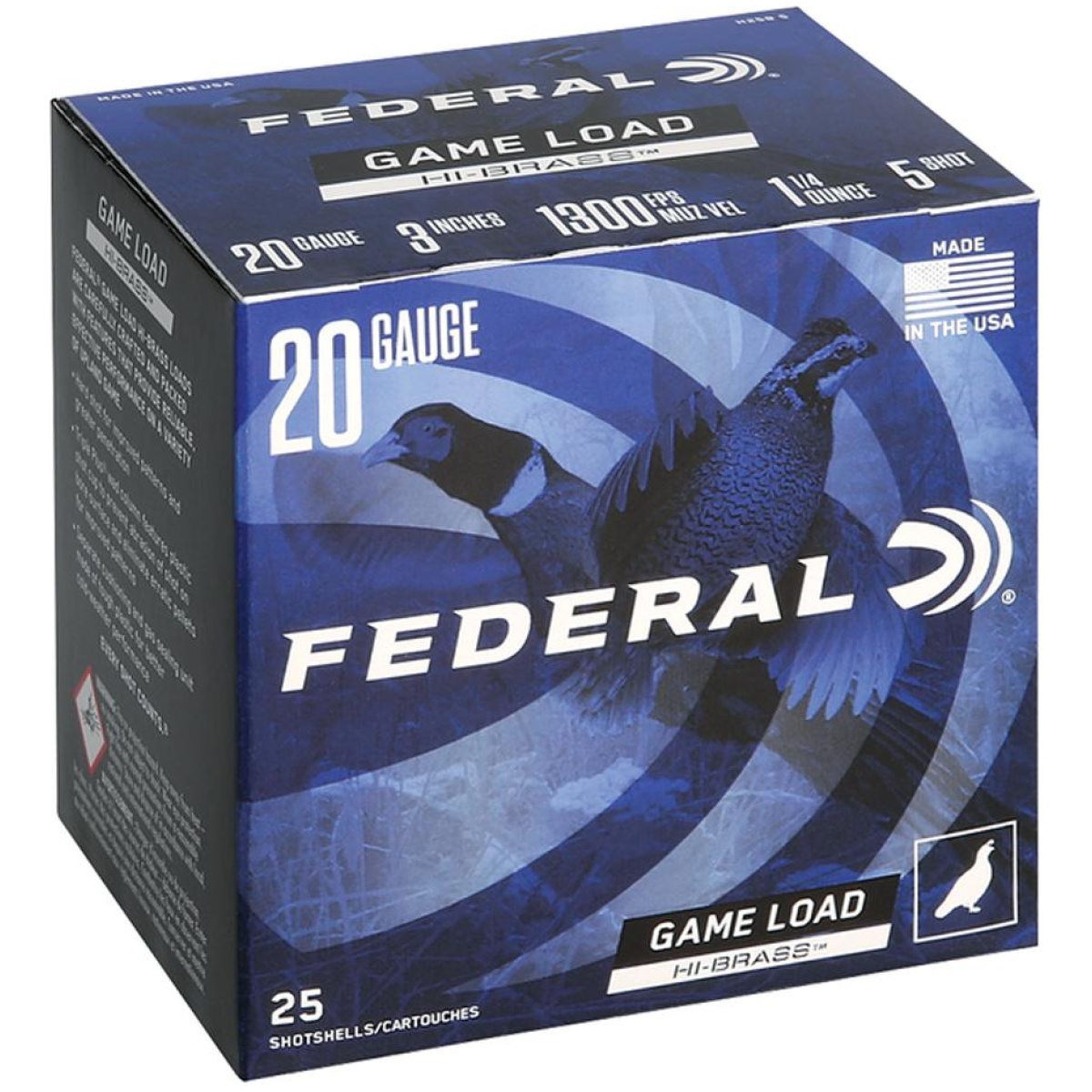 Fah2585. Jpg - federal game-shok hi-brass lead ss 20ga 3" 3dr 1 1/4oz 5 ammo 25rd - fah2585