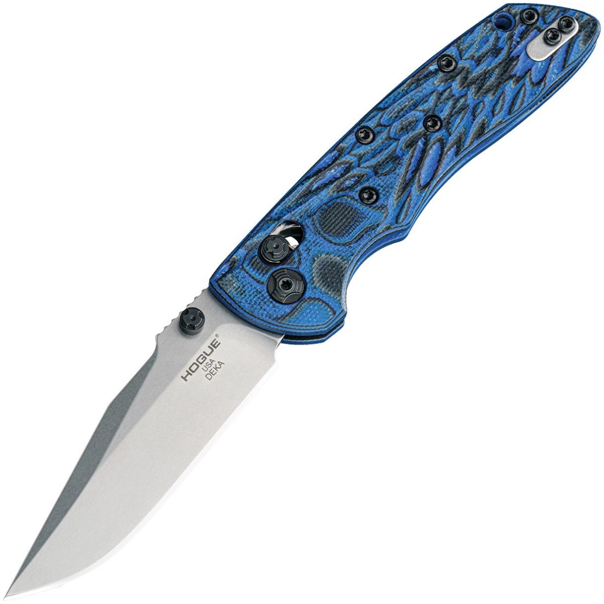 Jn24273. Jpg - hogue deka 3. 25" able lock folder clip point blade tumble finish g-10 blu lava - jn24273