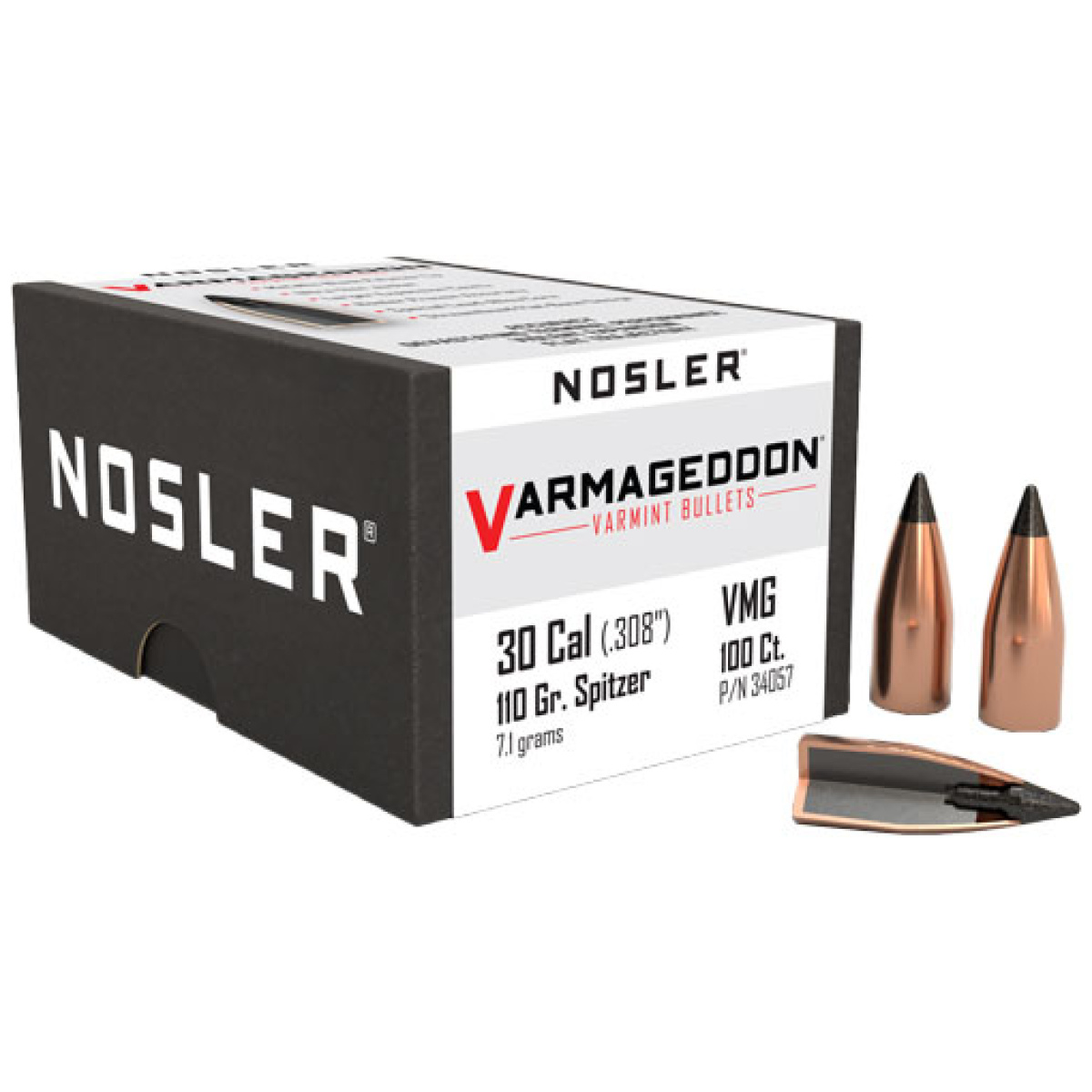 N34057_1. Jpg - nosler bullets 30 cal. 308 - 110gr varmageddon tipped 100ct - n34057 1