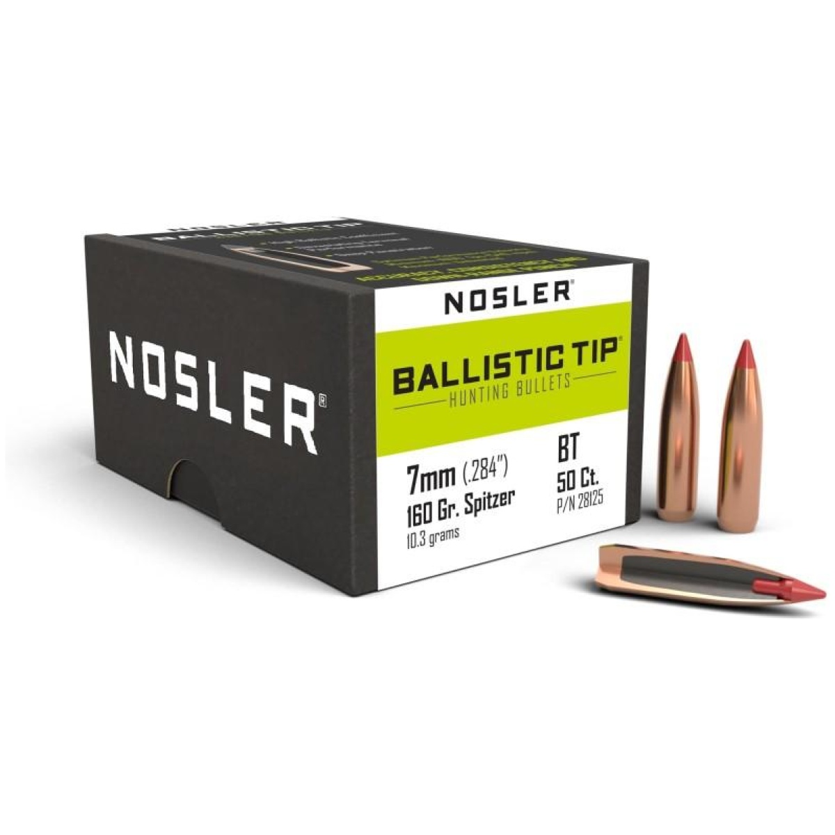 No28125-1_1. Jpg - nosler ballistic tip hunting bullets 7mm. 284" 160gr 50rd/box - no28125 1 1