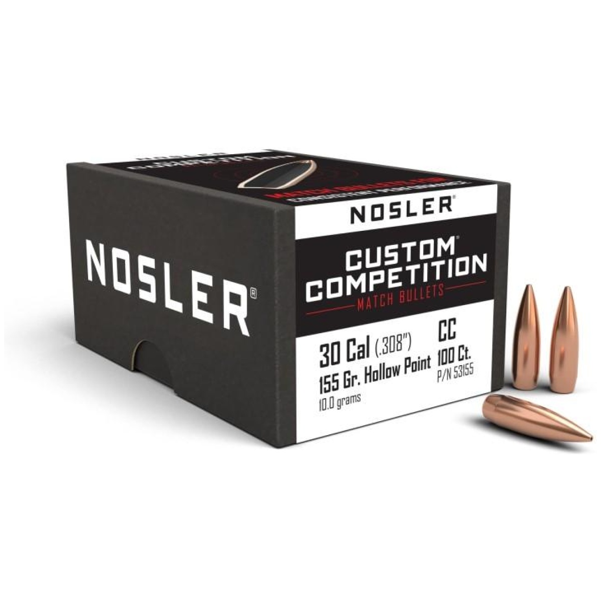 No53155-1. Jpg - nosler custom competition bullets. 30 cal. 308" 155 gr hpbt 100/ct - no53155 1