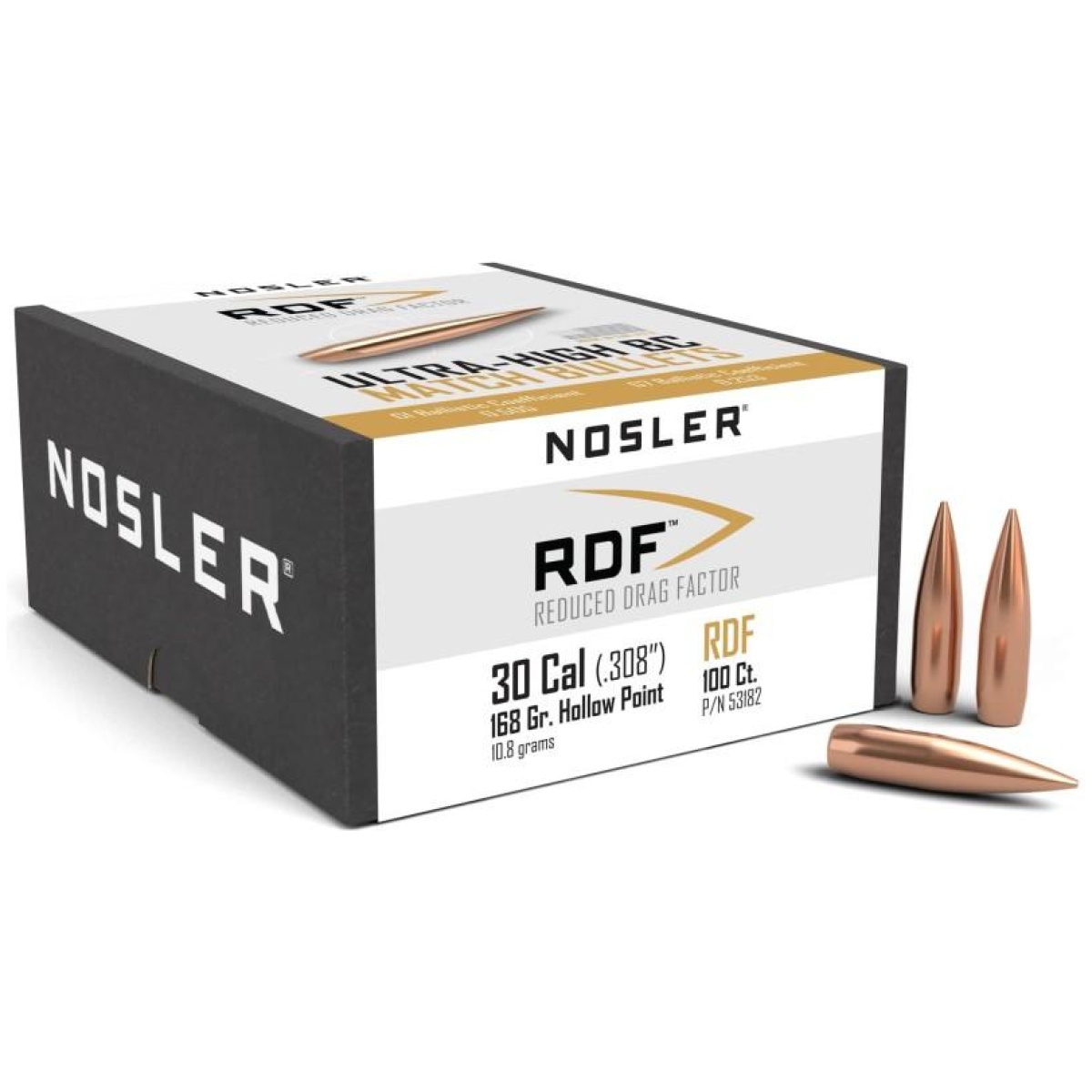 No53182-1. Jpg - nosler rdf match bullets. 30 cal. 308" 168gr hpbt 100/ct - no53182 1