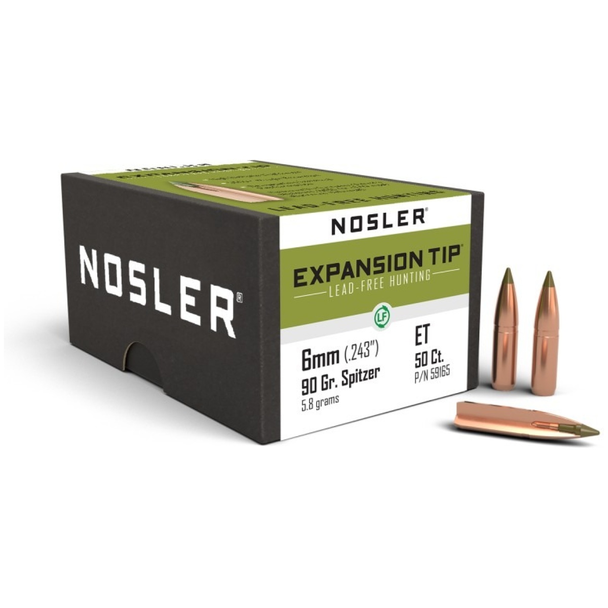 No59165-1. Jpg - nosler e-tip lead-free hunting bullets. 243/6mm. 243" 90 gr sptz e-tip 50/ct - no59165 1