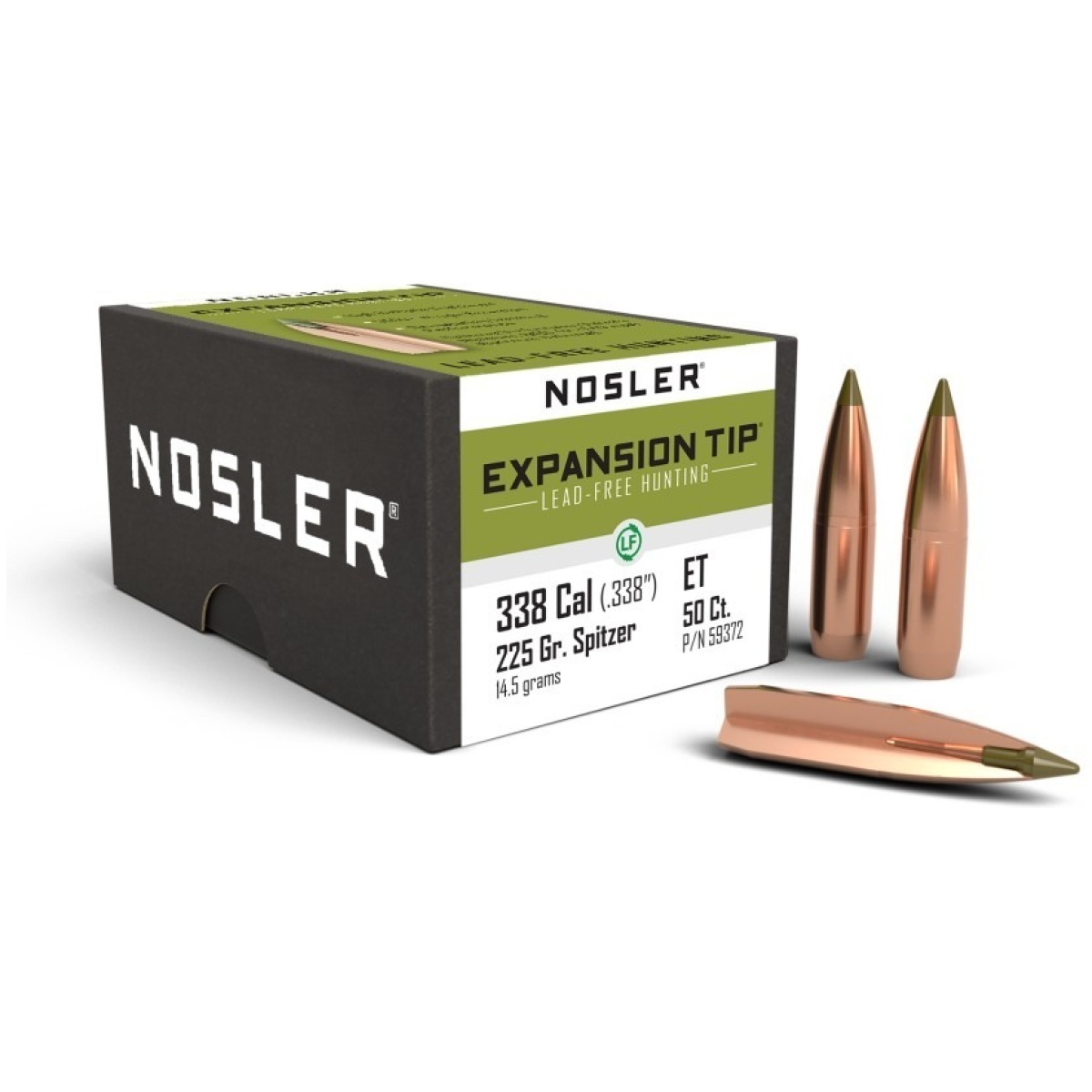 No59372-1. Jpg - nosler e-tip lead free rifle bullets. 338 lapua mag. 338" 225 gr sptz etip 50/ct - no59372 1