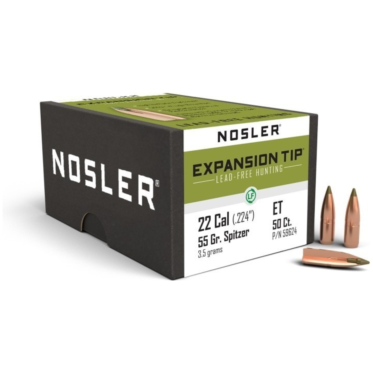 No59624-1. Jpg - nosler e-tip lead free rifle bullets. 22lr. 224" 55gr sptz e-tip 50/ct - no59624 1