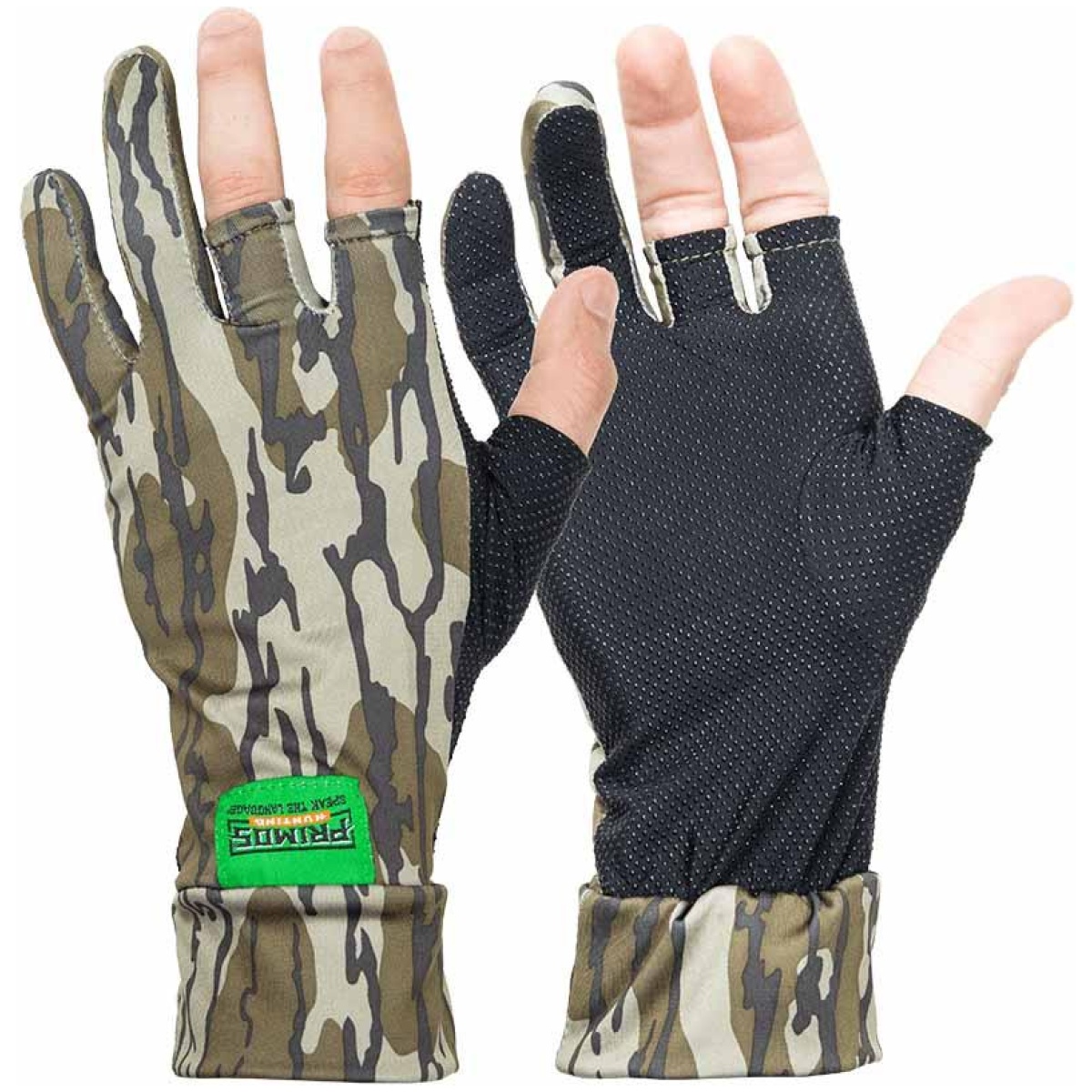 Pyps6681. Jpg - primos stretch fingerless gloves - mossy oak bottomland camo osfm - pyps6681