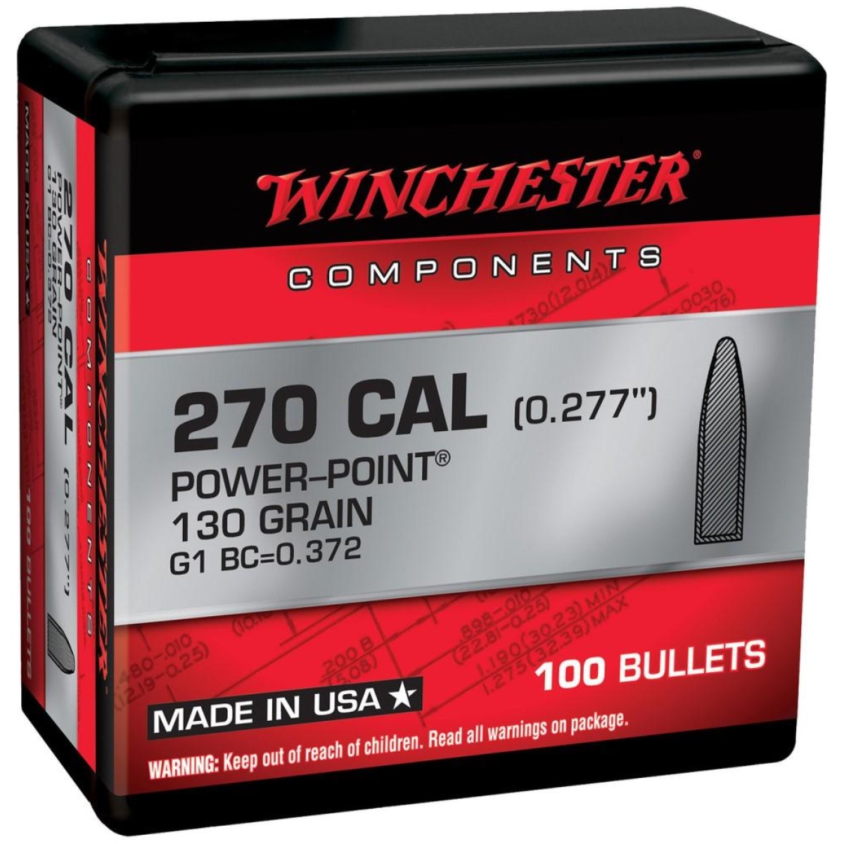 Wb270p130x-1. Jpg - winchester rifle bullets. 270 cal. 277" 130 gr psp 100/ct - wb270p130x 1