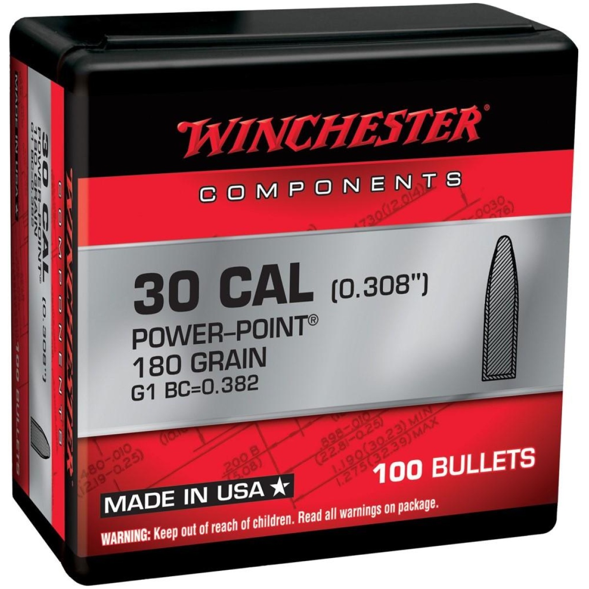 Wb308p180x-1. Jpg - winchester rifle bullets. 30 cal. 308" 180 gr jfn 100/ct - wb308p180x 1