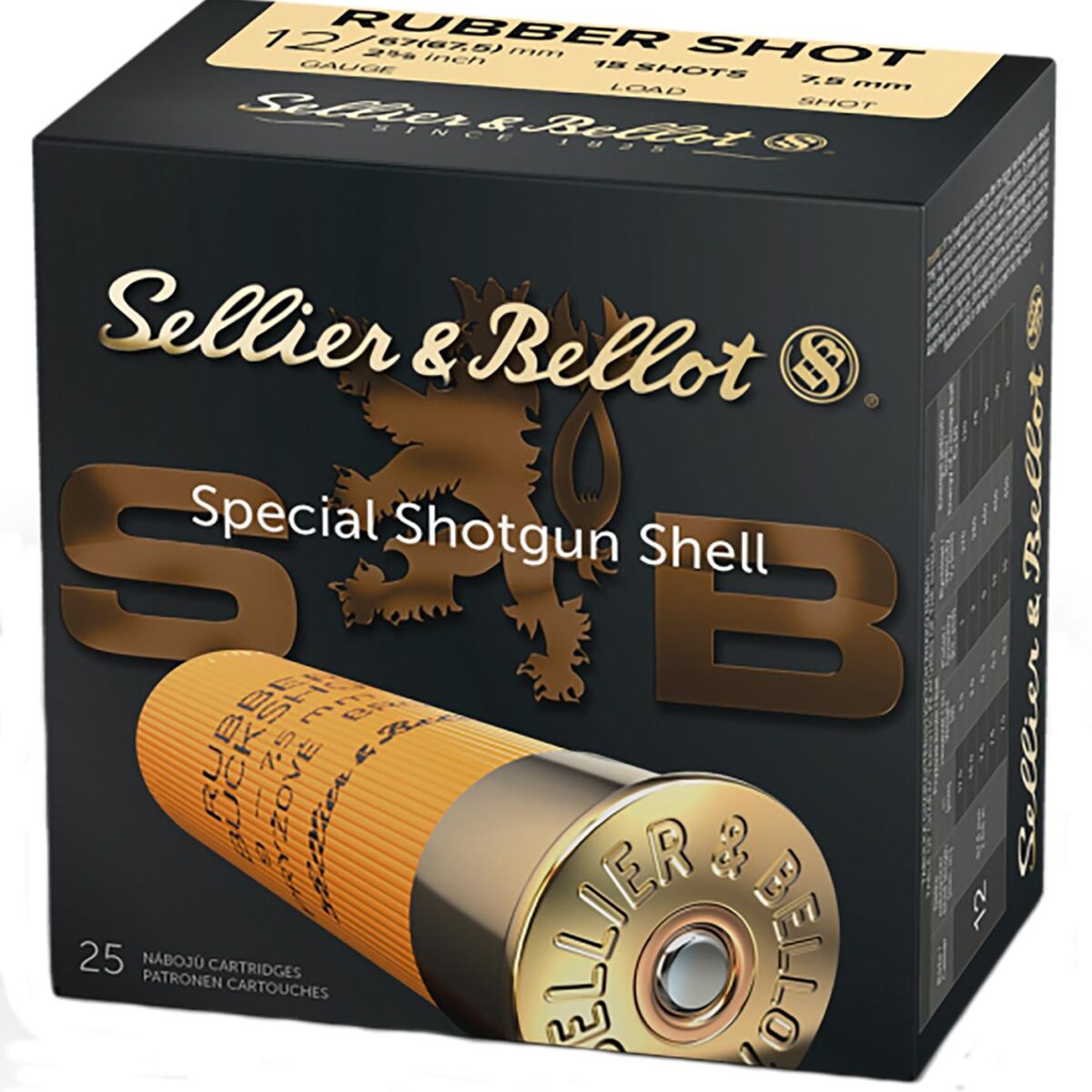 Shotgun shells - sellier & bellot shotgun ammunition 12 ga 2 5/8" 15 plts rubber - 25/box - zysb12rsa 2 2