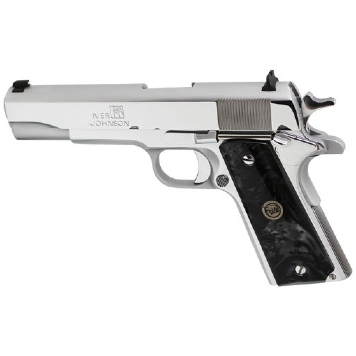 G1911a1chrp_left. Jpg - iver johnson 1911a1 45acp 5" - fs 8rd chrome blk pearl grips - g1911a1chrp left