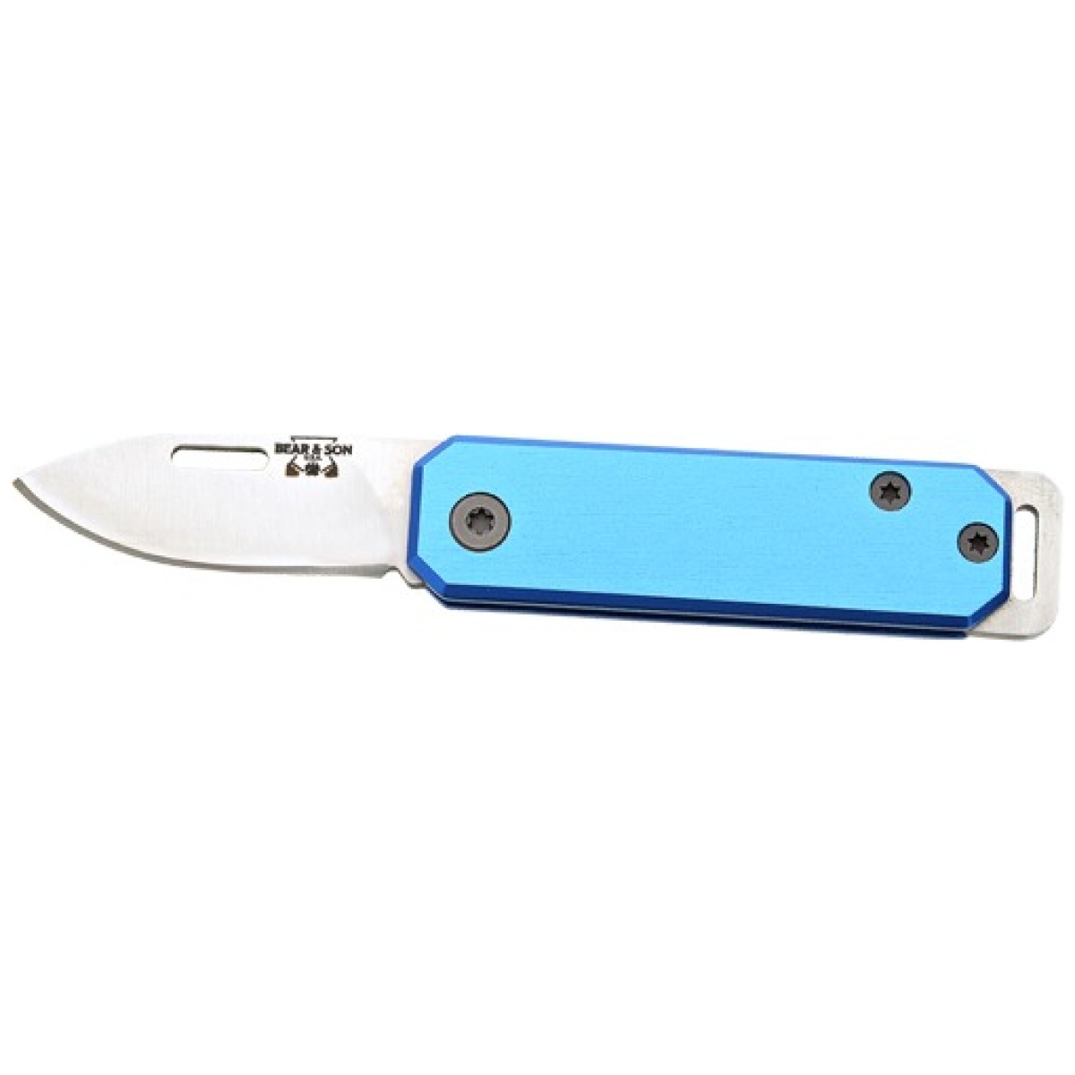 109bl. Jpg - bear & son slip joint folder - 1. 5" blue/ss alumimun handle - 109bl