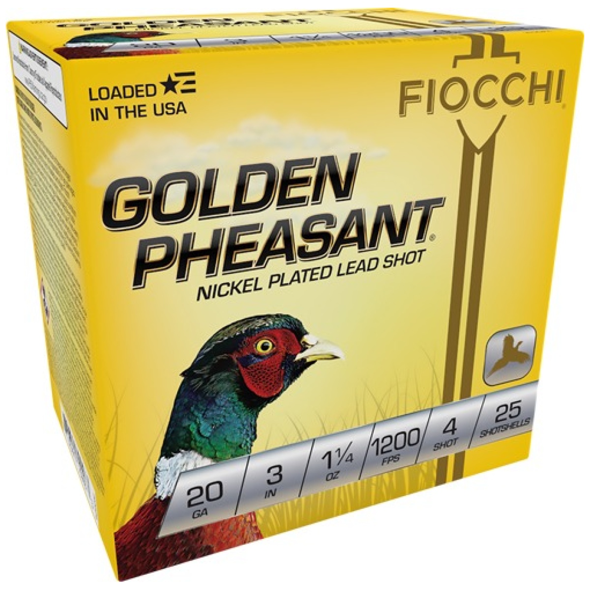 A203gp4. Jpg - fiocchi golden pheasant 20ga - 3" 1-1/4oz #4 25rd 10bx/cs - a203gp4