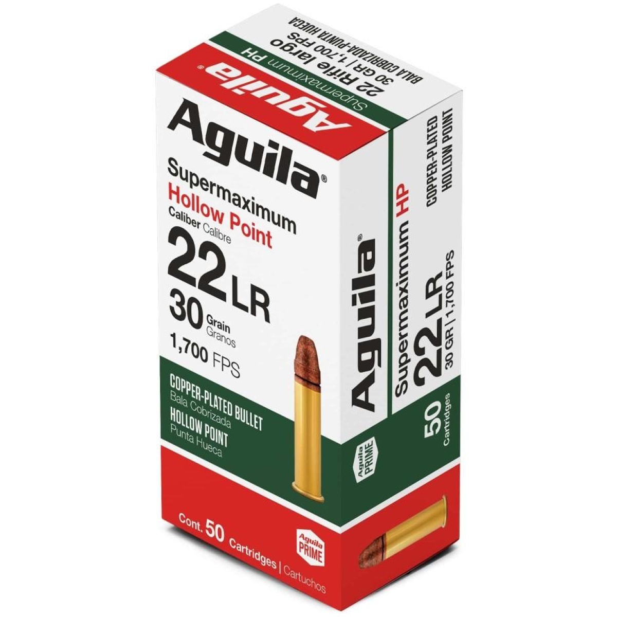 Au1b220297-2022lr20supermax20hp. Jpg - aguila super maximum rimfire ammuntion. 22 lr 30 gr hp 1700 fps 50/rd - au1b220297 2022lr20supermax20hp