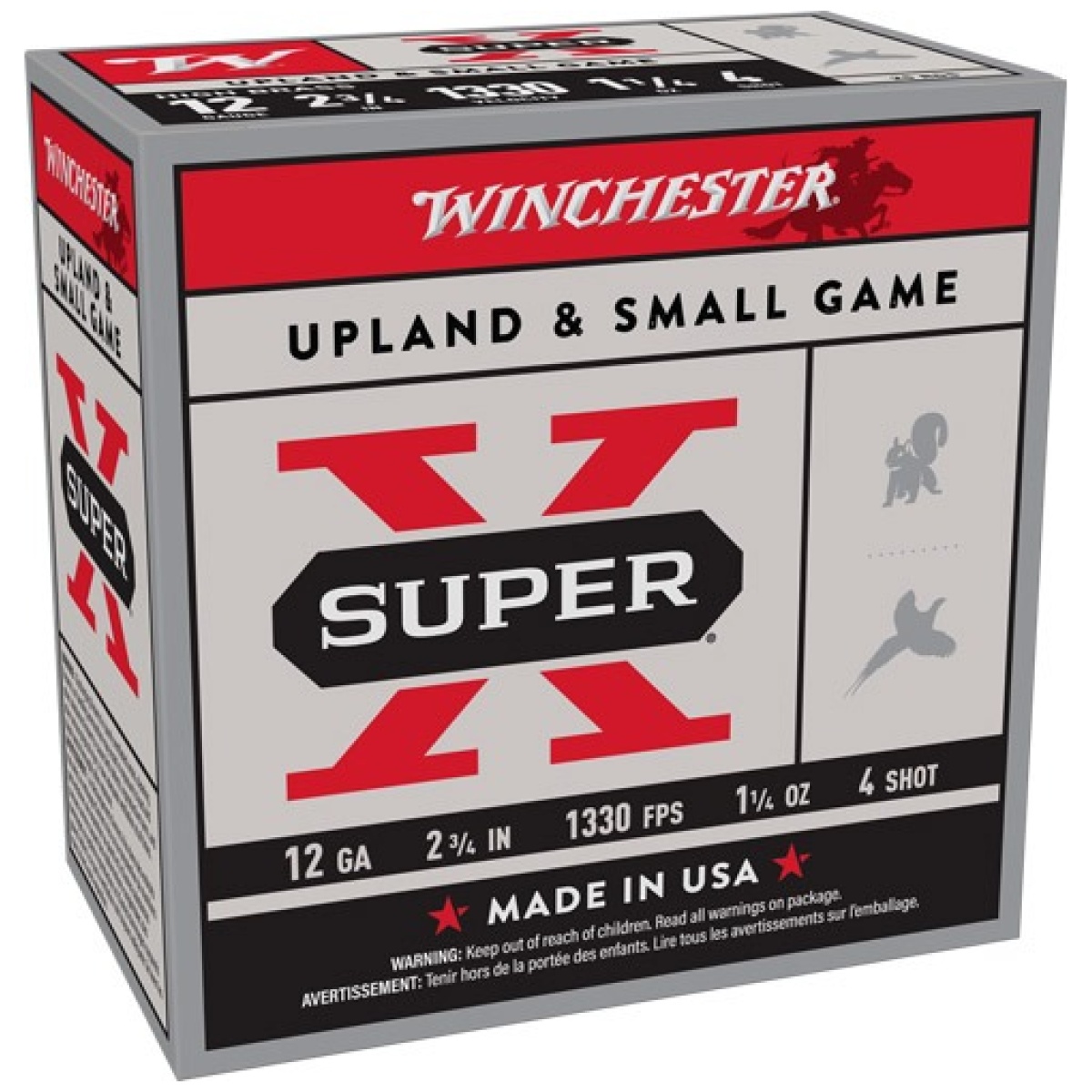 Ax124_1. Jpg - winchester super-x 12ga 2. 75" - 1-1/4oz #4 1330fps 25rd 10bx/c - ax124 1