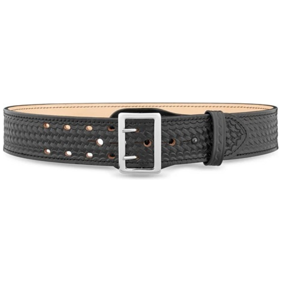 Dty-1021-32-9001. Jpg - 2-1/4"" basketweave leather sam brown 2 row stitch duty belt with nickel buckle - dty 1021 32 9001