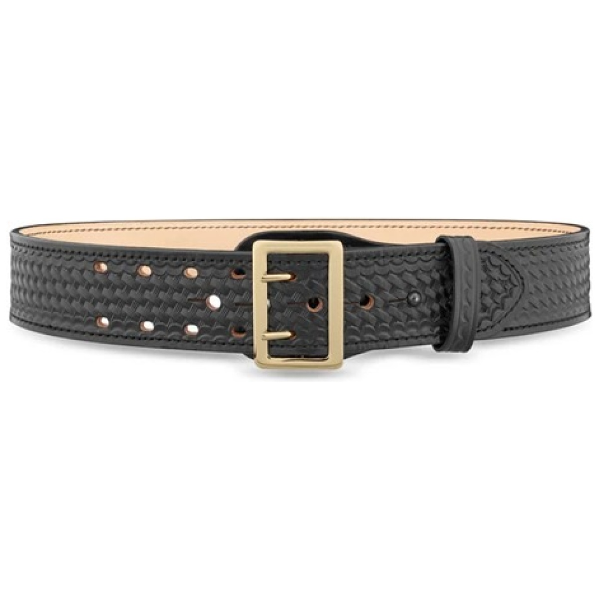 Dty-1021-34-9002. Jpg - 2-1/4"" basketweave leather sam brown 2 row stitch duty belt with gold buckle - dty 1021 34 9002