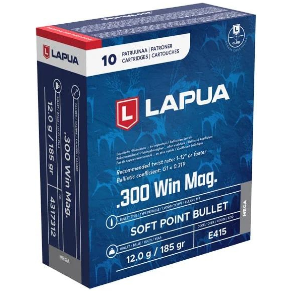 Lp43173122. Jpg - lapua rifle ammuntion. 300 win mag 185gr mega sp 2723 fps 10/ct - lp43173122