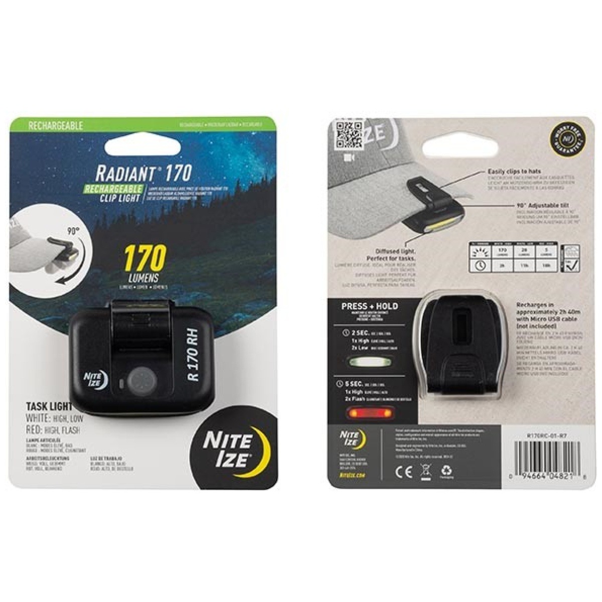 Nir170rc-01-r7. Jpg - radiant 170 rechargeable clip light - black - nir170rc 01 r7